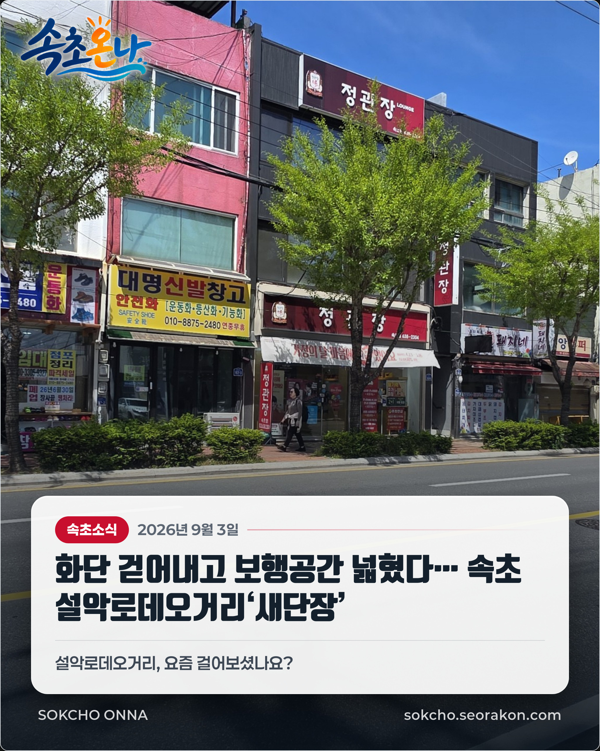 화단 걷어내고 보행공간 넓혔다… 속초 설악로데오거리‘새단장’